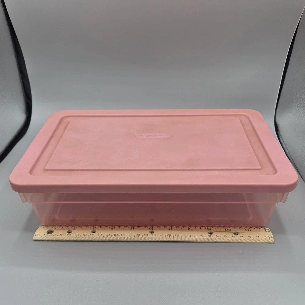 Vintage Rubbermaid 0286 Storage Box ALL Pink Clear‎ Container Plastic Snap Shut